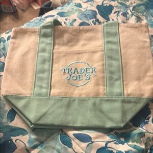 Cream and Green Canvas Tote